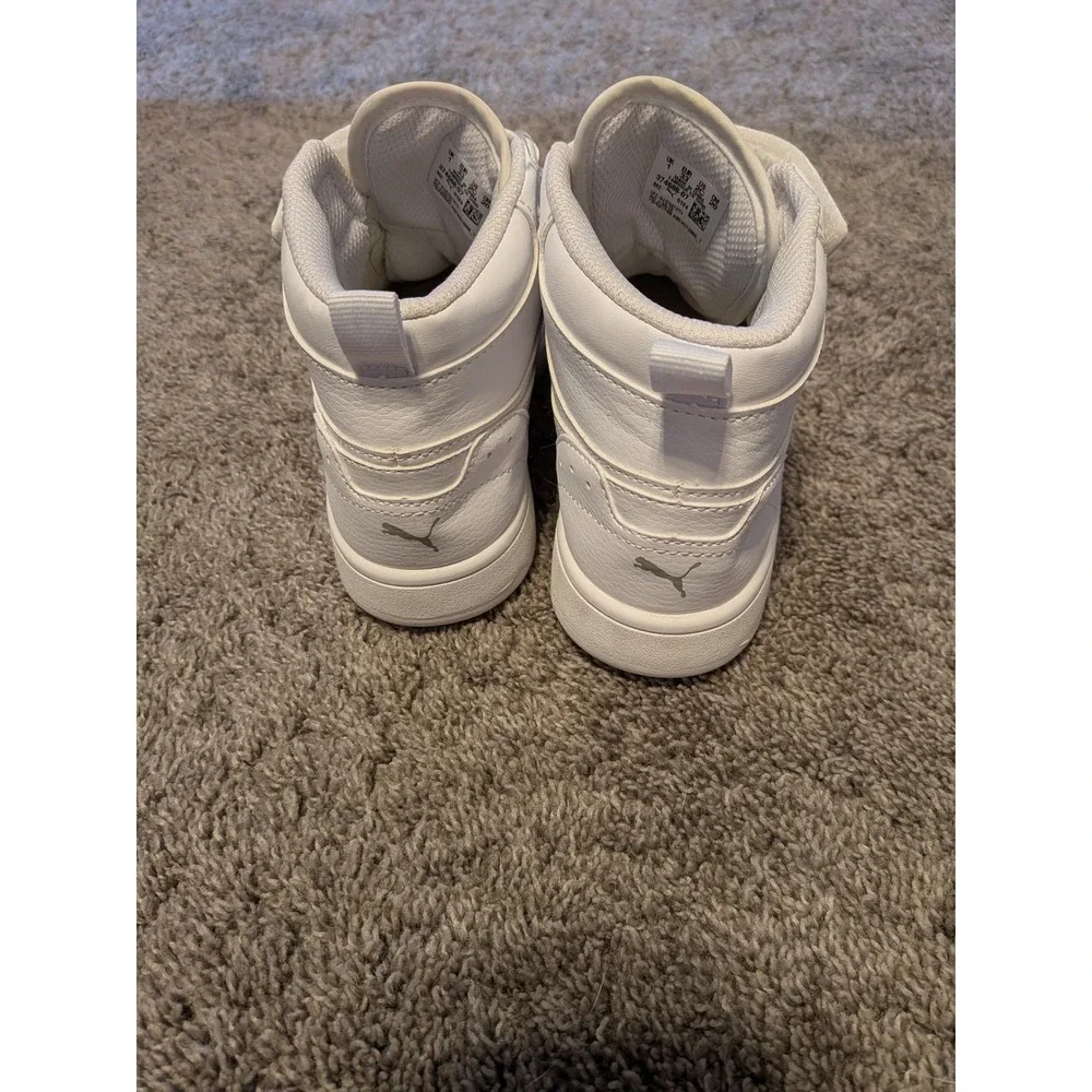 Puma Rebound Joy Kids White High Top Sneakers 374688-07 Size 2C